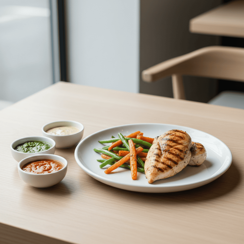 Small bowls of restaurant sauces served on the side to reduce IBS trigger risk