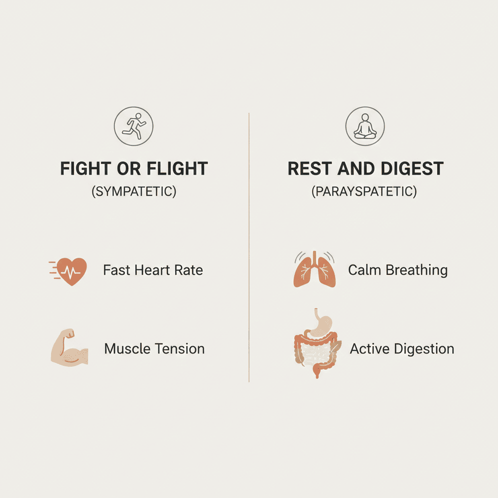 Simple diagram showing sympathetic fight-or-flight and parasympathetic rest-and-digest states