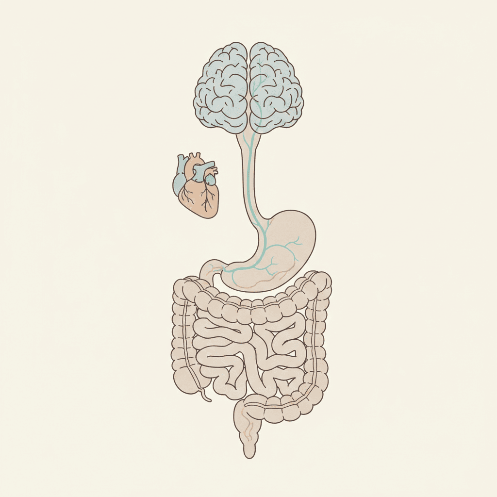 Minimal illustration of the vagus nerve connecting brainstem to the digestive tract